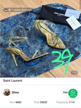 Saint Laurent Metallic army greenQuilted Strap Sandals with Clear Ankle Strap
